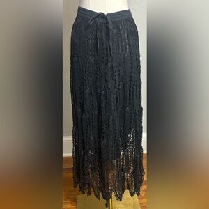 Dark Blue/Gray Crochet Maxi Skirt Boho Festival Hippie Summer Cottagecore Medium